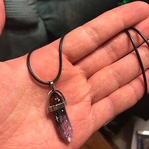 Crystal Point Pendant Necklace in Purple and Black